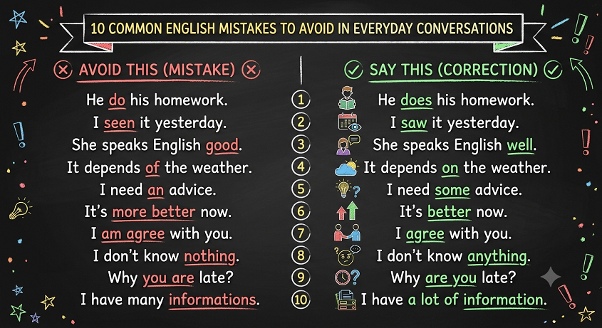 10 Common English Mistakes to Avoid in Everyday Conversations