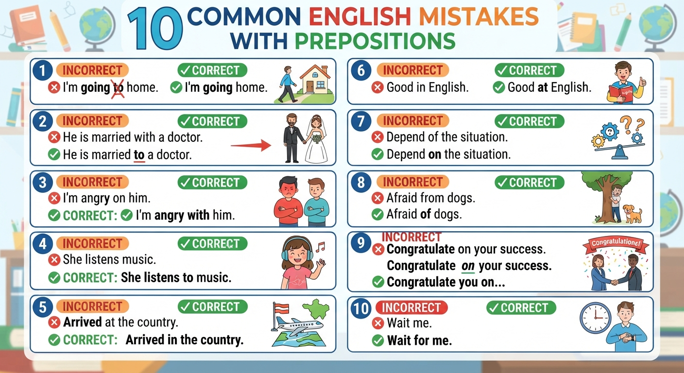 10 Common English Mistakes with Prepositions